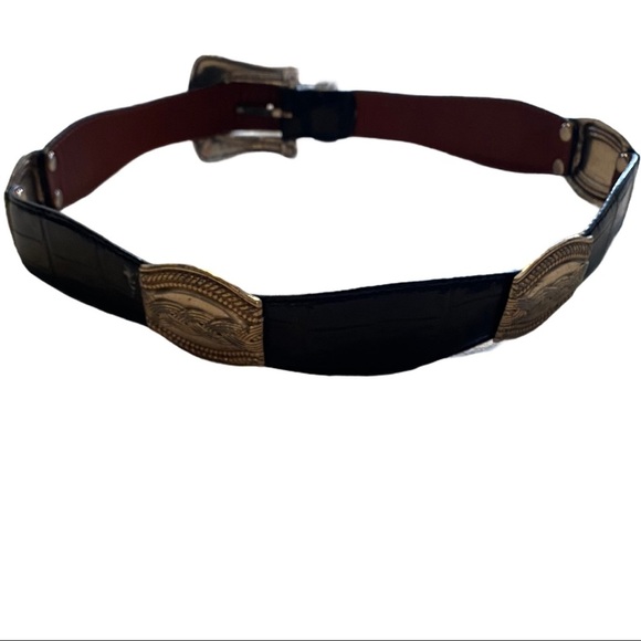 Vintage western silver buckle belt black m main image 4